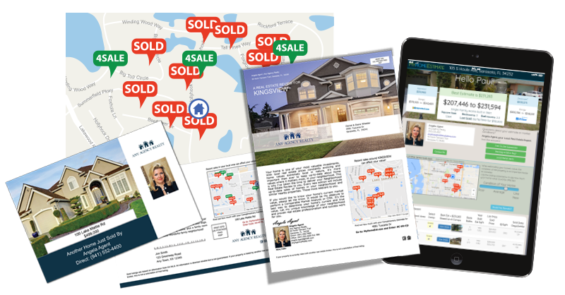 Example of various sized postcards and website for homeowners